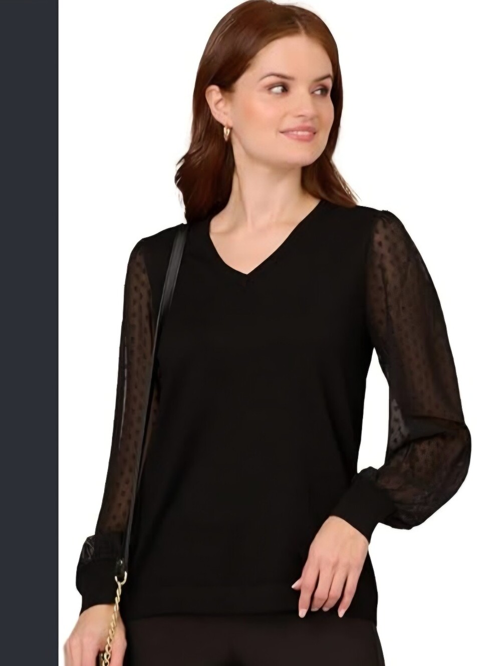 Adrianna Papell Clip Dot Long Sheer Sleeve V-neck Knit Black Sweater Womens XL